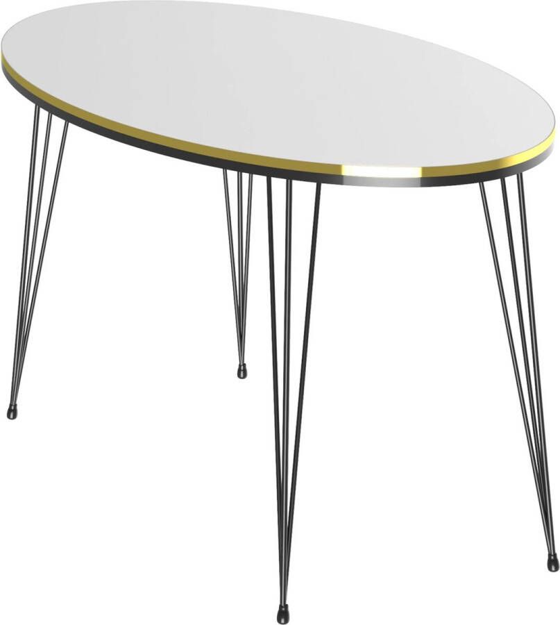 In And Outdoormatch Salontafel Julia Ovaal 41x90x50 cm Wit en Goud Spaanplaat en Metaal Stijlvol design