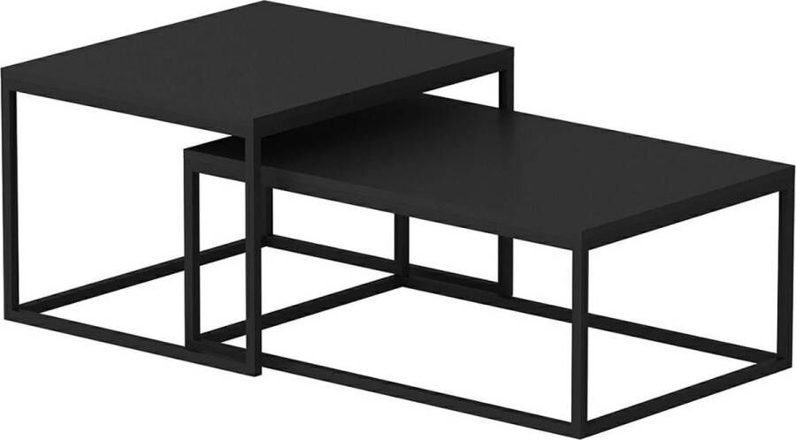 In And Outdoormatch Salontafel Kallie Set van 2 Zwart Mat Spaanplaat en Metaal Stijlvol Design