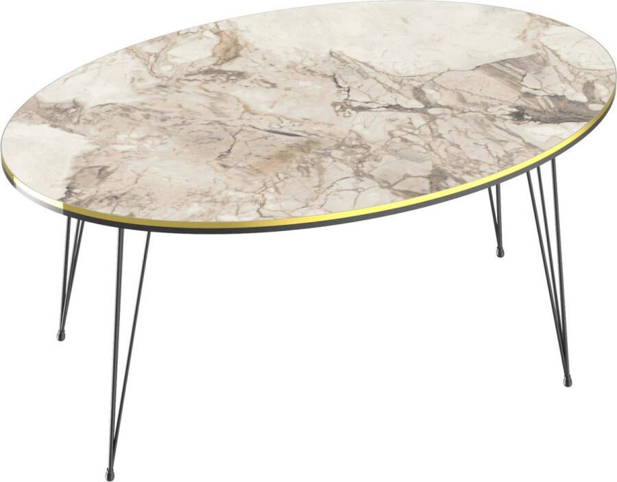 In And Outdoormatch Salontafel Maurice Ovaal 41x90x50 cm Marmer Wit en Goud Spaanplaat en Metaal Stijlvol design