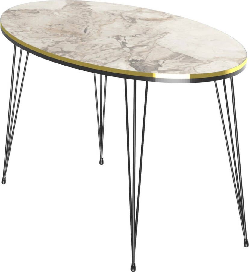 In And Outdoormatch Salontafel Maurice Ovaal 41x90x50 cm Marmer Wit en Goud Spaanplaat en Metaal Stijlvol design - Foto 2