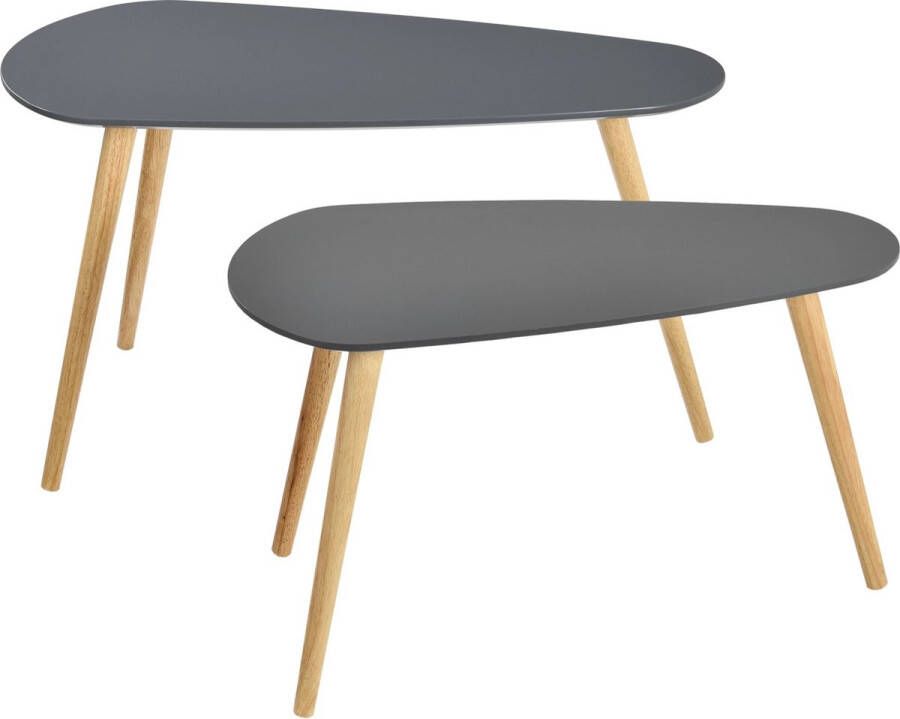 In And Outdoormatch Salontafel Nathen Set van 2 MDF Donkergrijs en Houtkleurig MDF en Vurenhout Modern Design