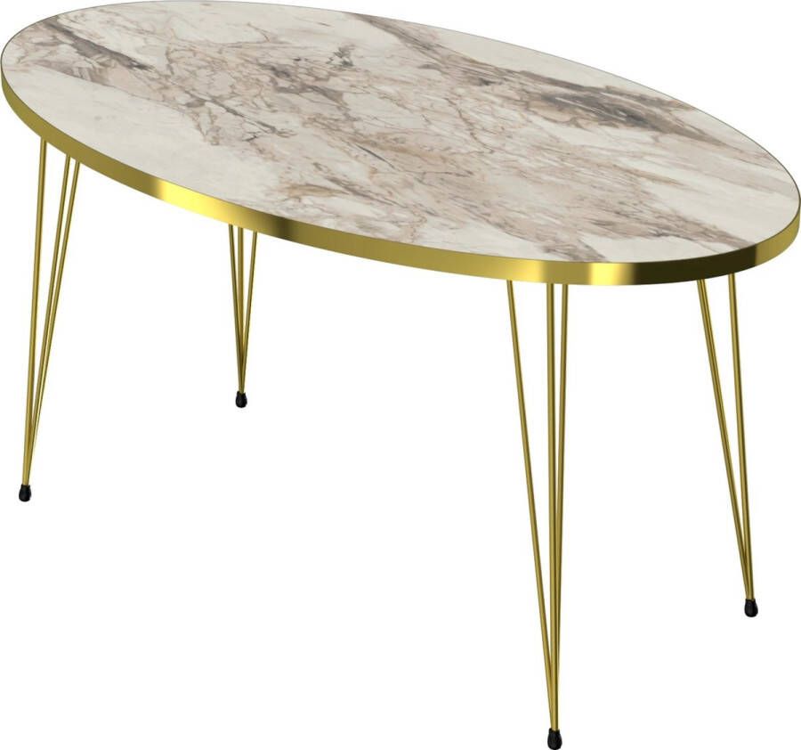 In And Outdoormatch Salontafel Noah Ovaal 43x90x50 cm Marmer Wit en Goud Spaanplaat en Metaal Stijlvol design