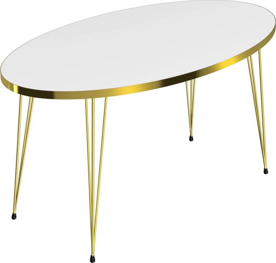 In And Outdoormatch Salontafel Patrick Ovaal 43x90x50 cm Wit en Goud Hout en Metaal Stijlvol design