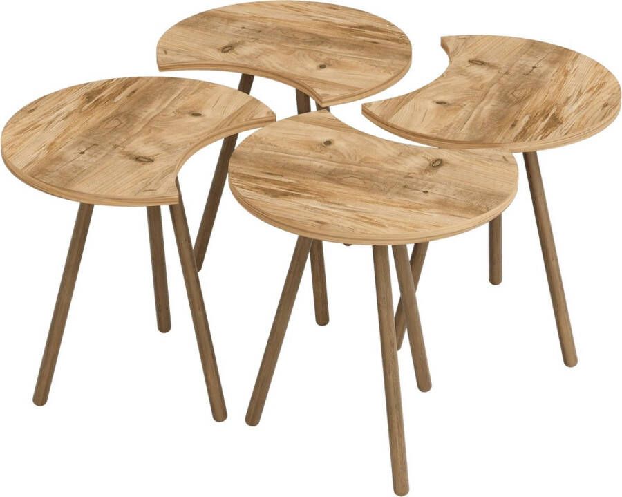 In And Outdoormatch Salontafel Roger Set van 4 Houtkleurig Spaanplaat en Beukenhout 48x45x32 cm Modern Design