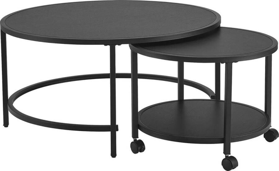 In And Outdoormatch Salontafel Toby Set van 2 Rond Mat Zwart Staal en Spaanplaat Modern Design - Foto 2