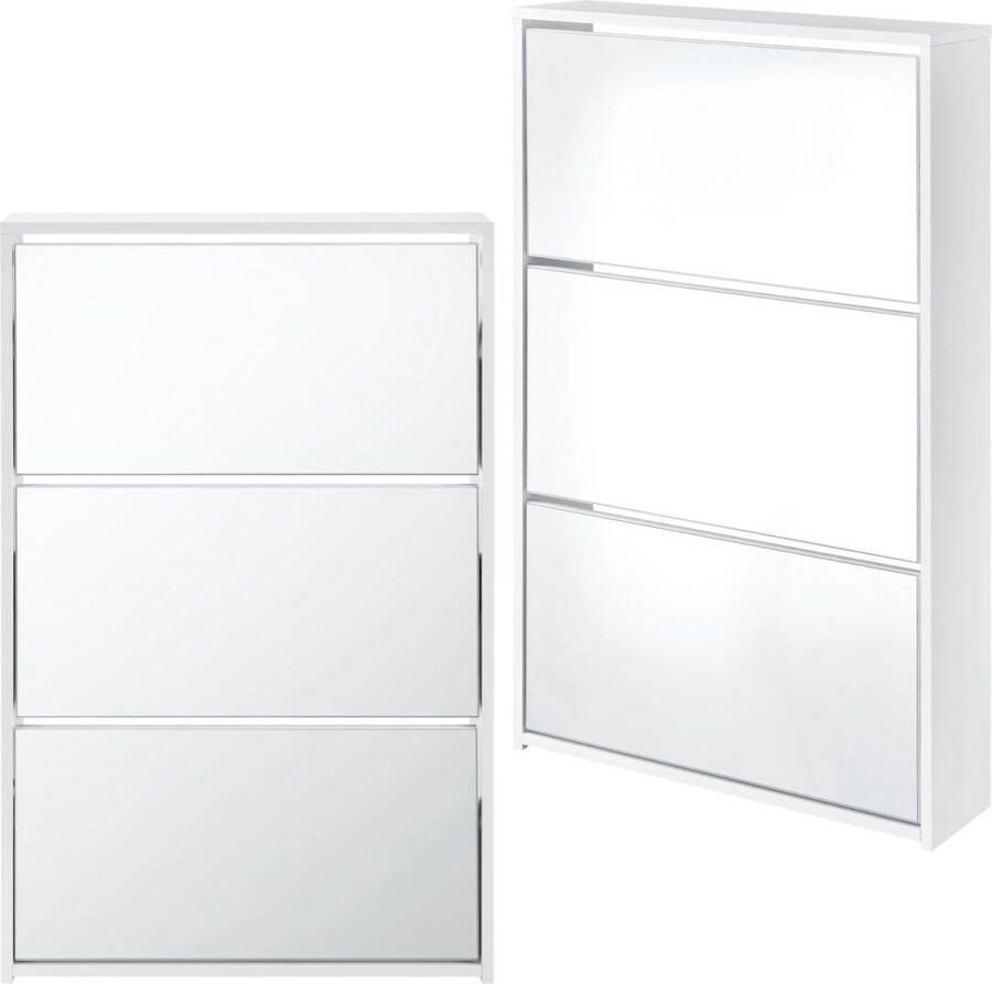 In And Outdoormatch Schoenenkast Felicia Met Spiegels en 2 Vouwdeuren 102 5x63x17 cm Wit Spaanplaat Stijlvol Design