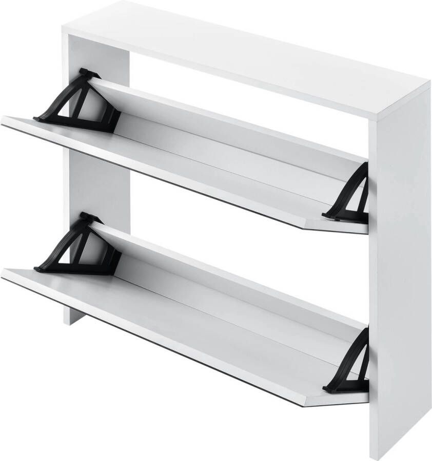 In And Outdoormatch Schoenenkast Mayra Met Spiegels en 2 Vouwdeuren 67x63x17 cm Wit Spaanplaat Stijlvol Design