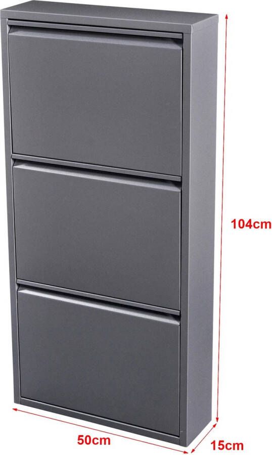 In And Outdoormatch Schoenenkast Silker Met 3 Vouwdeuren Grijs Metaal Ruimtebesparend