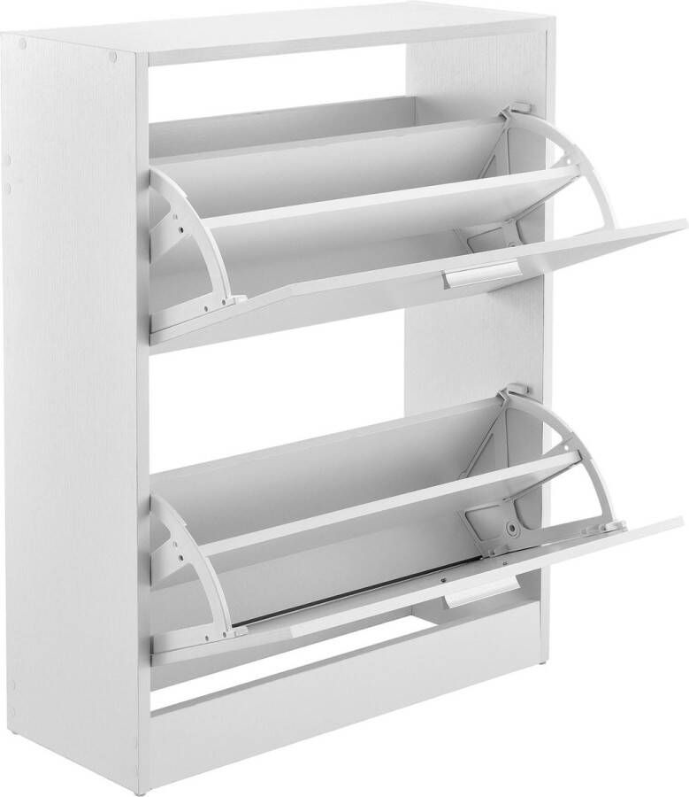 In And Outdoormatch Schoenenkast Ulises Met 2 Vouwdeuren en 4 Vakken 63x24x81cm Wit Hout Modern Design