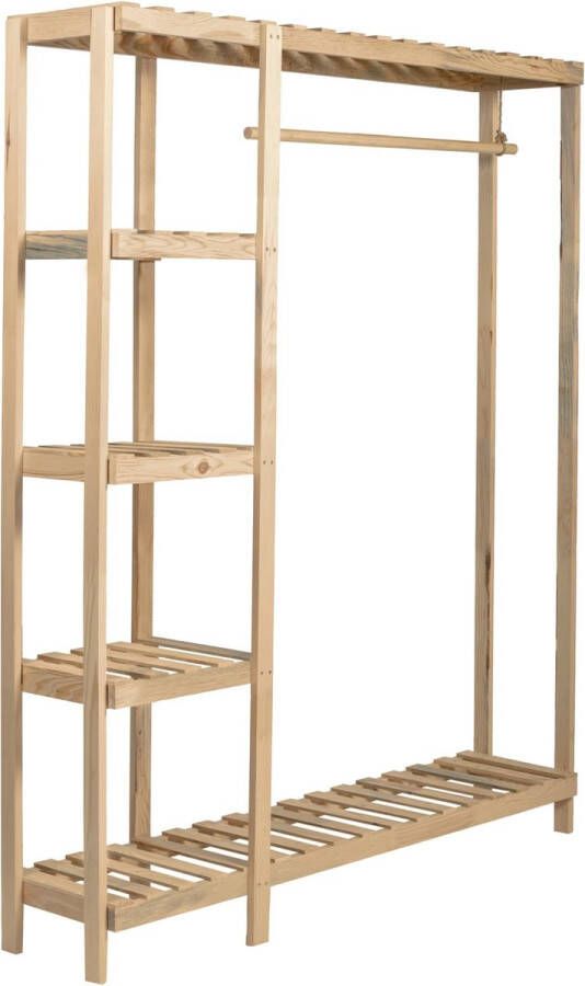 In And Outdoormatch Stijlvolle Kledingkast Gerrard Open Kast Grenen 160x130x30cm Houtkleurig Stalkast Open Design Kapstok Planken Opbergruimte