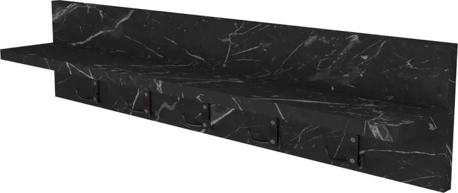 In And Outdoormatch Wandkapstok Cassandra Met Plank 80x11x18 cm Marmer Zwart Spaanplaat en Kunststof Modern Design