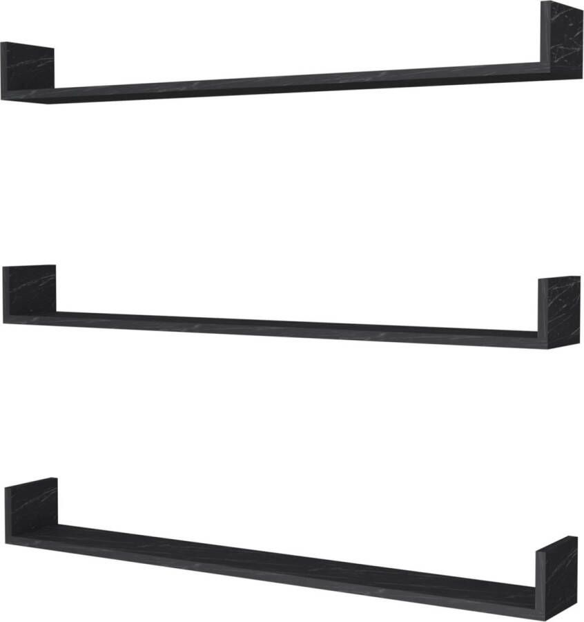 In And Outdoormatch Wandplank Beaulah Set van 3 12x120x15 cm Marmer Zwart Spaanplaat Modern Design