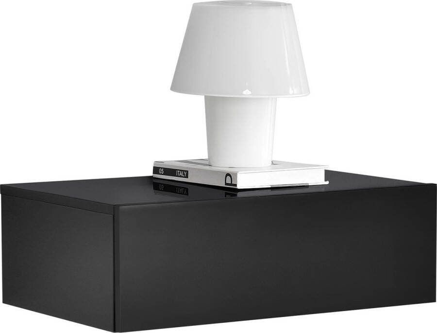 In And Outdoormatch Wandplank Kasey Met Lade Zwevend 46x30x15 cm Zwart Glanzend Stijlvol Plank