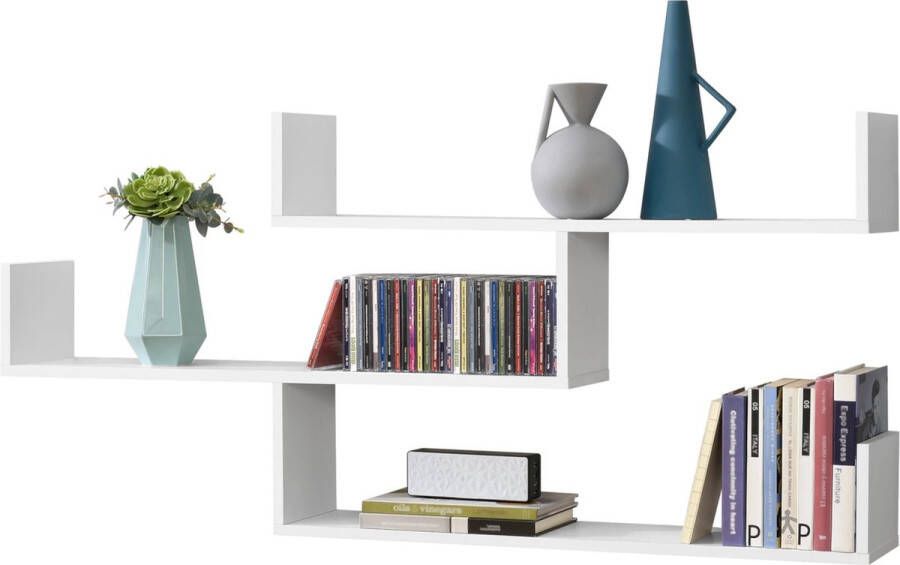 In And Outdoormatch Wandrek Abbigail Met 3 Planken 119x18x55 cm Wit Spaanplaat Modern Design