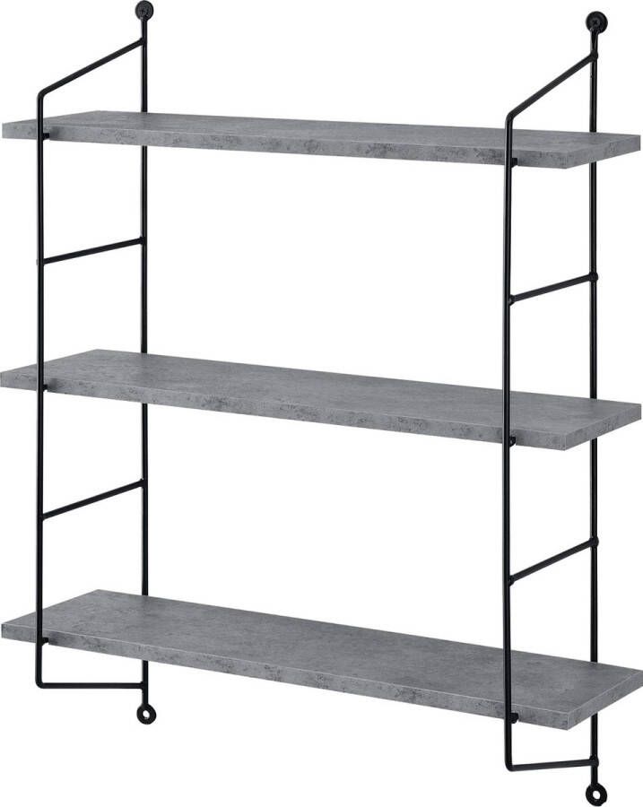 In And Outdoormatch Wandrek Jasmin Met 3 Planken Betonkleurig MDF met PVC Coating en Staal Decoratief Design