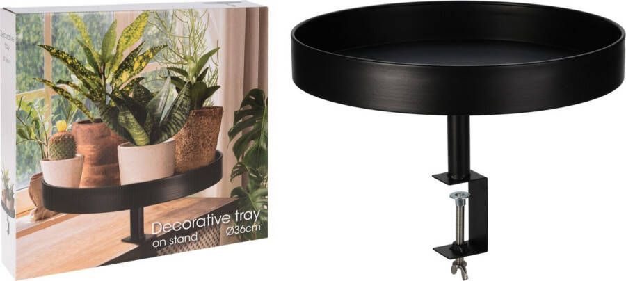 In & Out Deco Plantentafel- Dienbladtafel met klem bijzettafel balkontafel zwart rond 36 cm