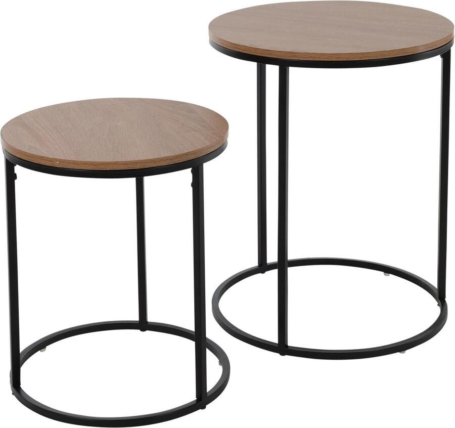 In & Out Deco Bijzettafel- Salontafel Set Rond Zwart Grote Tafel 50x40cm Kleine Tafel 34x40cm
