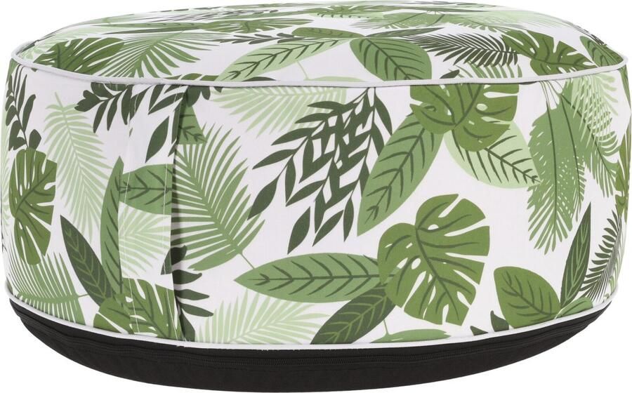 In & Out Deco Poef Green Leaf Opblaasbaar Outdoor Rond 50 cm hoog 25 cm