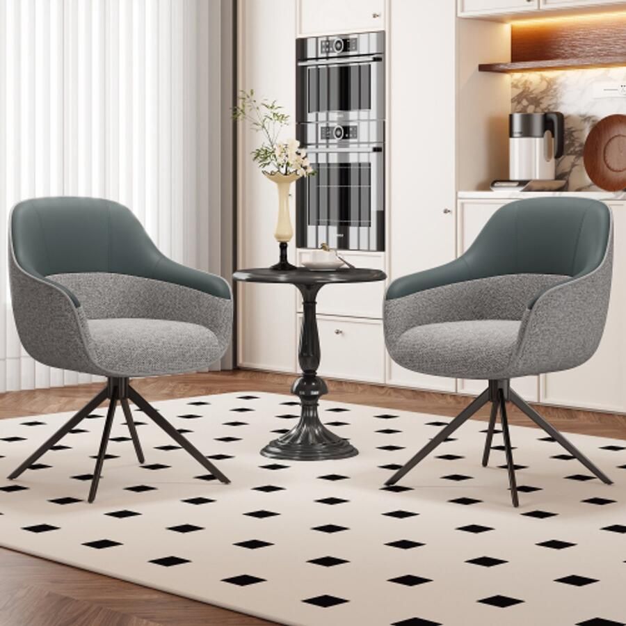 In& out door furniture 2 draaibare eetkamerstoelen met een combinatie van kunstleer en stof hoog gestoffeerd met in hoogte verstelbare poten beige perfect voor keuken en eetkamer (grijs)