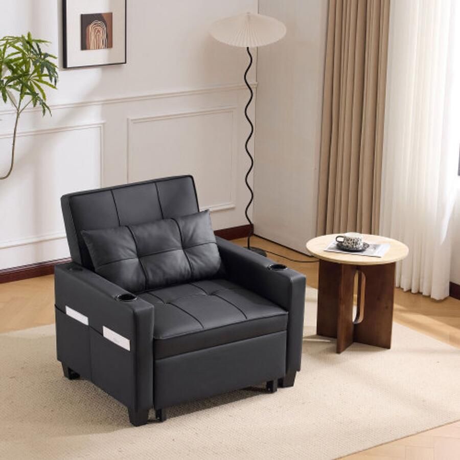 In& out door furniture 3-in-1 Uitschuifbare Eenpersoons Slaapbank – Met drankhouders en USB-aansluiting Sofa-Ligstoel Slaapstoel Fauteuil perfect voor kleine ruimtes
