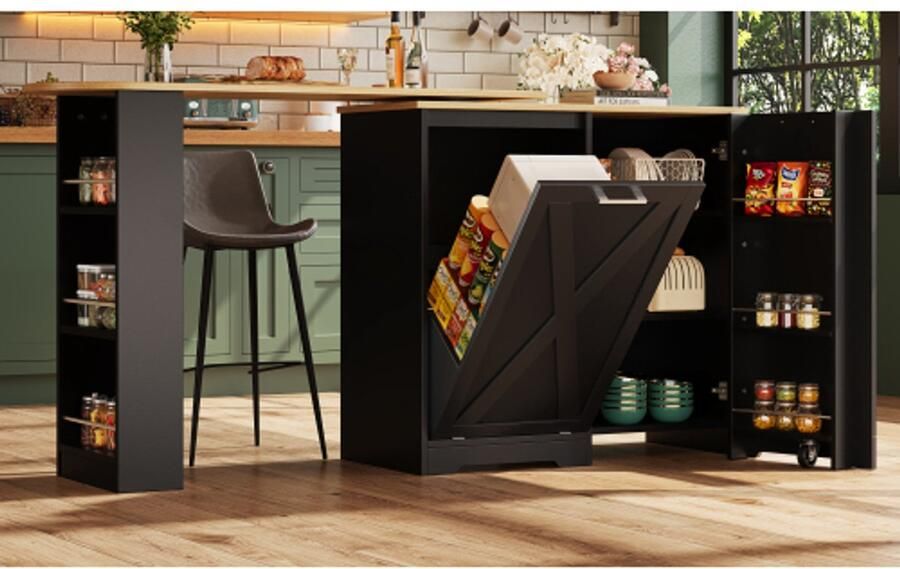 In& out door furniture 360° draaibare eettafel eenvoudig en modern multifunctionele opbergruimte geschikt voor slaapkamer woonkamer eetkamer draaibare dressoirkast met zijplanken zwart met klepdeur