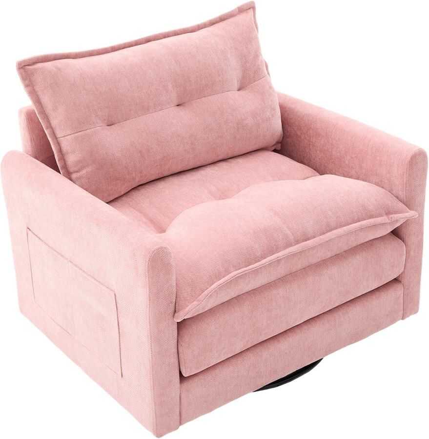 In& out door furniture 360° draaibare loungestoel met armleuningen grote éénpersoons bank voor woonkamer slaapkamer studeerkamer en kantoor stoel in moderne stijl met kussens ideaal voor ontspanning en entertainment- roze
