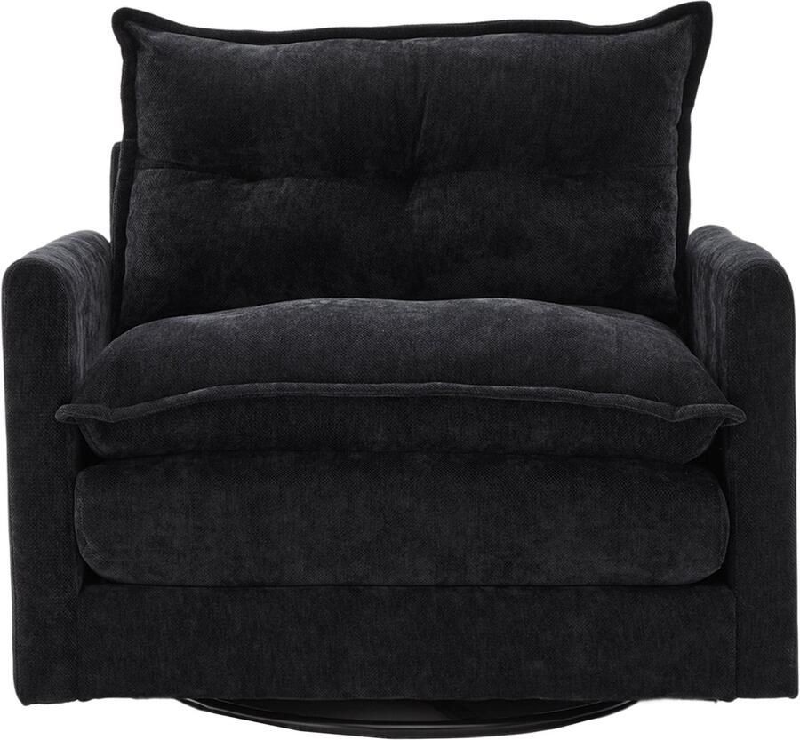 In& out door furniture 360° draaibare loungestoel met armleuningen grote éénpersoons bank voor woonkamer slaapkamer studeerkamer en kantoor stoel in moderne stijl met kussens ideaal voor ontspanning en entertainment- zwart