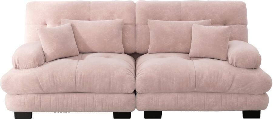 In& out door furniture Cloud Ecksofa voor woonkamer Chenille hoekbank met 2 lendenkussens en 2 decoratieve kussens massief houten frame roze