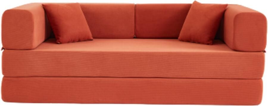 In& out door furniture Conversiebank Slaapbank met Cylindrisch Kussen Ribfluwelen Opklapbare Matrassofa met Vaste Frame Vloerbank Loungebank voor Woonkamer Slaapkamer Lounge Studio (Oranjerood)
