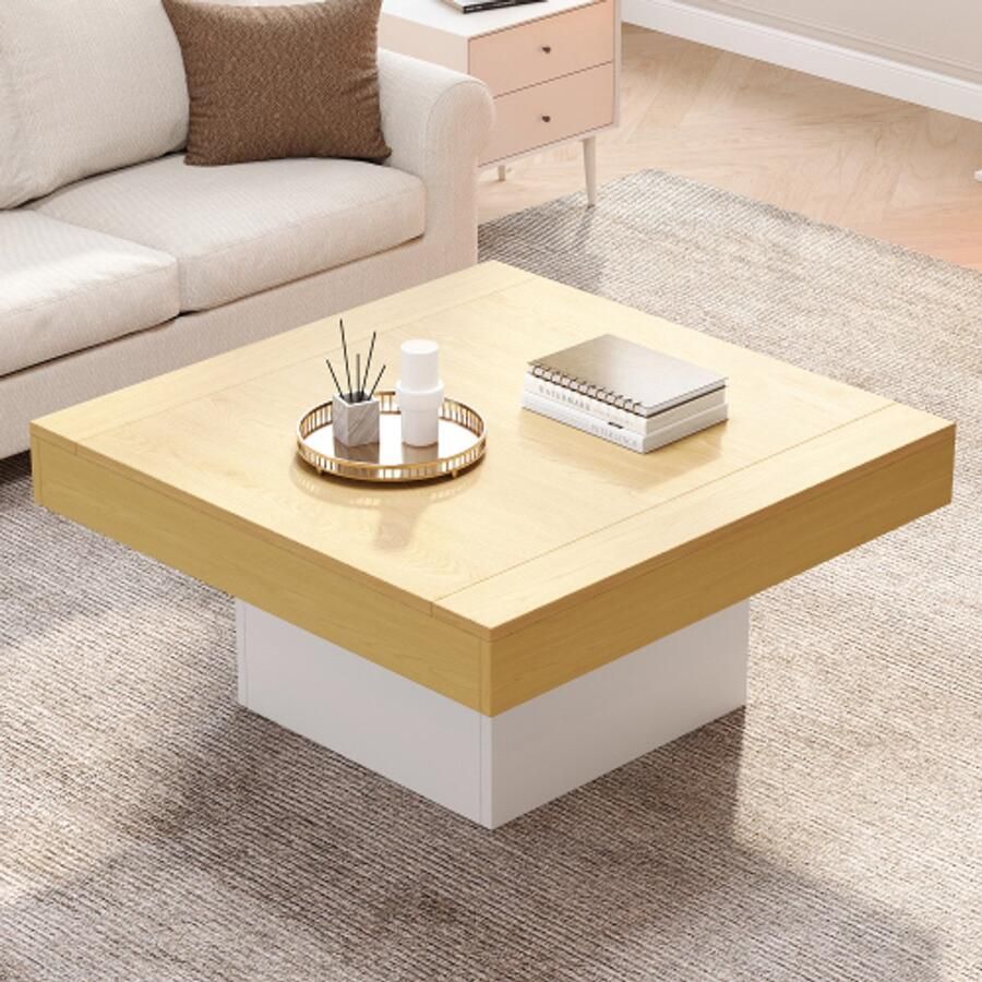 In& out door furniture Creatieve LED-salontafel in de vorm van een paddenstoel 70x70x40 cm – Stijlvolle vierkante bijzettafel belastbaar tot 30 kg modern design voor de woonkamer