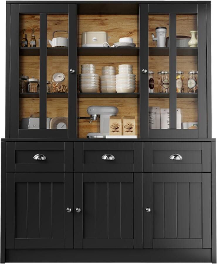 In& out door furniture Hoge kasten voor de woonkamer (140×38 5×175cm) vitrinekast keukenkast eetkamerkast met lades moderne minimalistische hoge kast vrijstaande vitrinekast voor keuken woonkamer eetkamer zwart