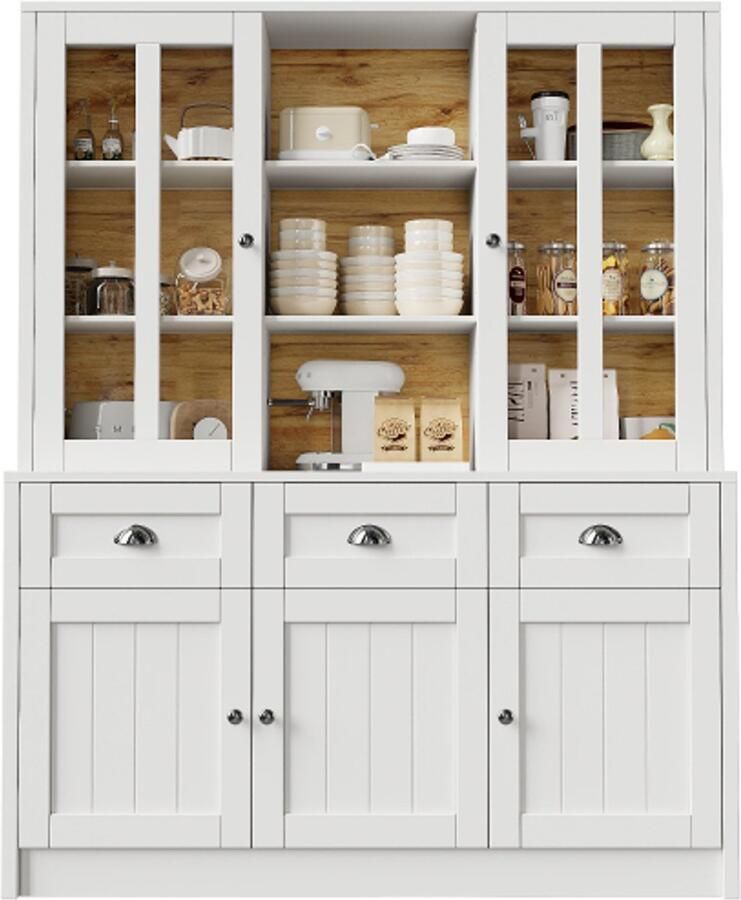 In& out door furniture Hoge kasten voor de woonkamer (140×38 5×175cm) vitrinekast keukenkast eetkamerkast met lades moderne minimalistische hoge kast vrijstaande vitrinekast voor keuken woonkamer eetkamer wit - Foto 2