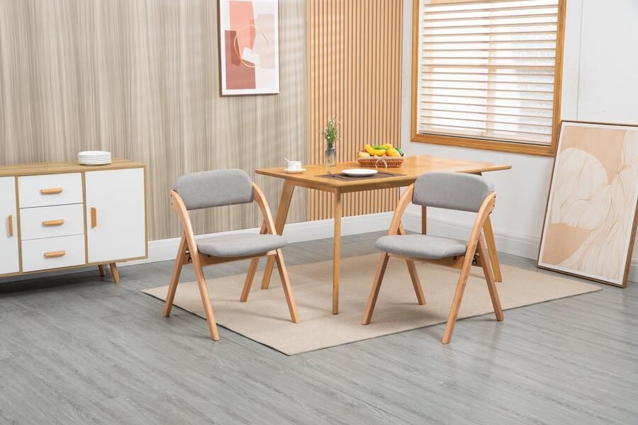 In& out door furniture HOMEFUN Opvouwbare Stoelen met Gepadding Zitvlak Set van 2 Houten Stapelbare Eetkamerstoelen met Afneembare Hoes Extra Opvouwbare Gastenstoel voor Keuken Kantoor Trouwfeest Feestje en Picknick grijs