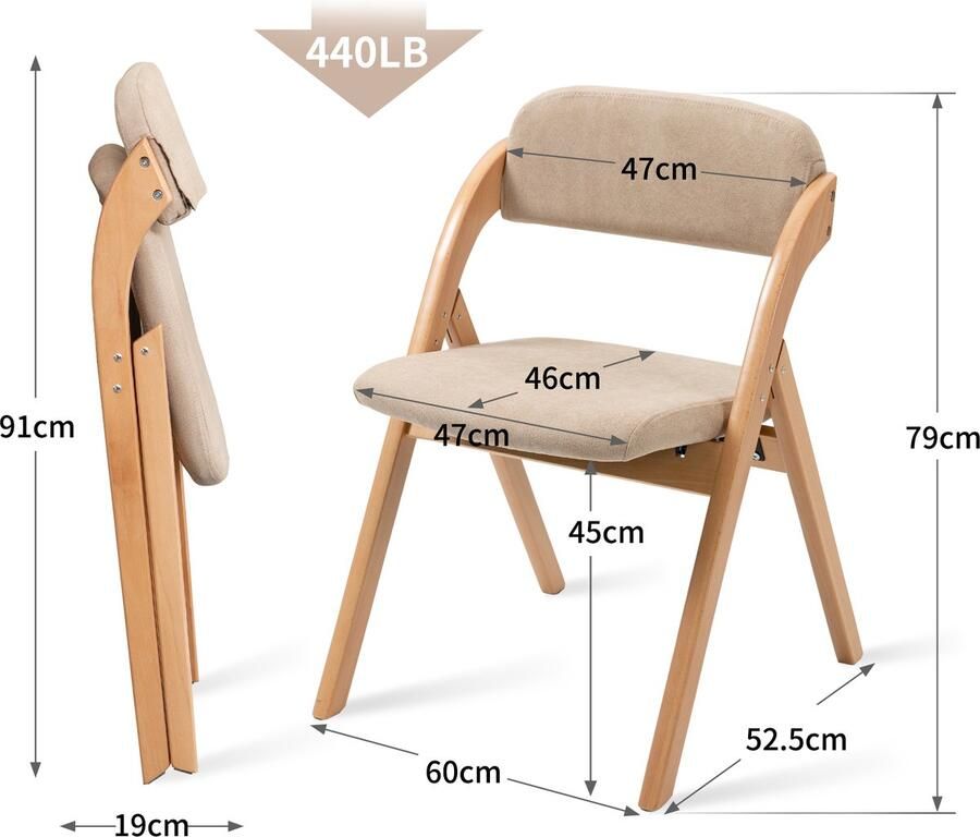 In& out door furniture HOMEFUN Opvouwbare Stoelen met Gepadding Zitvlak Set van 2 Houten Stapelbare Eetkamerstoelen met Afneembare Hoes Extra Opvouwbare Gastenstoel voor Keuken Kantoor Trouwfeest Feestje en Picknick Khaki