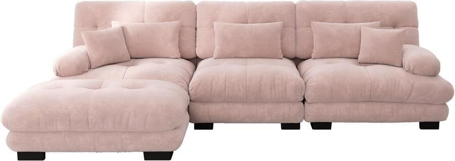 In& out door furniture Luxe modulaire hoekbank Extra grote L-vormige cloud bank voor woonkimmer Diepe slaapbank met ottomane Cord Chenille roze