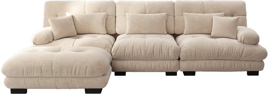 In& out door furniture Luxe modulaire hoekbank Extra grote L-vormige cloud bank voor woonkimmer Diepe slaapbank met ottomane Cord Chenille lichtbruin