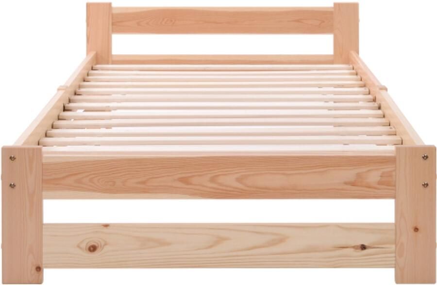 In& out door furniture Massief houten bed futonbed massief houten natuurlijk bed met hoofdbord en lattenbodem natuurlijk (200x90cm)