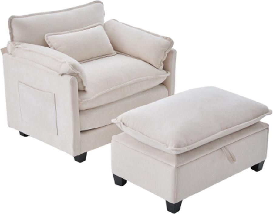 In& out door furniture Moderne extra grote fauteuil met voetenbank en kruk fluwelen loungestoel met zijvakken en kussens comfortabele leesstoel voor woonkamer slaapkamer en appartement - Foto 2