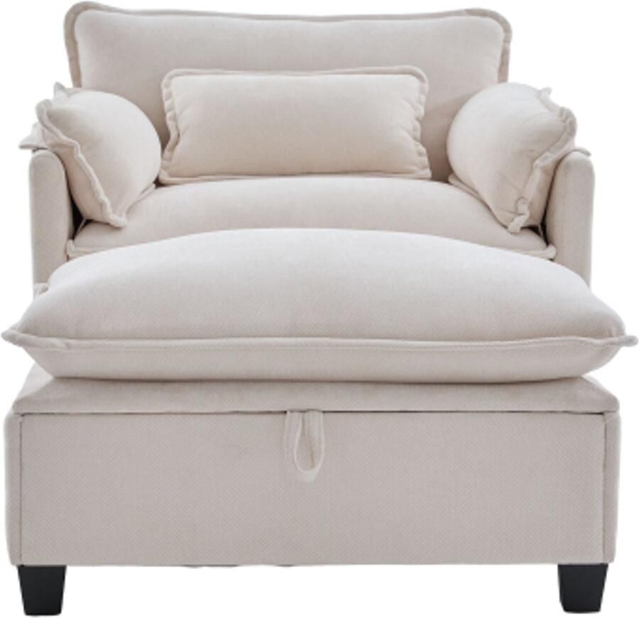 In& out door furniture Moderne extra grote fauteuil met voetenbank en kruk fluwelen loungestoel met zijvakken en kussens comfortabele leesstoel voor woonkamer slaapkamer en appartement