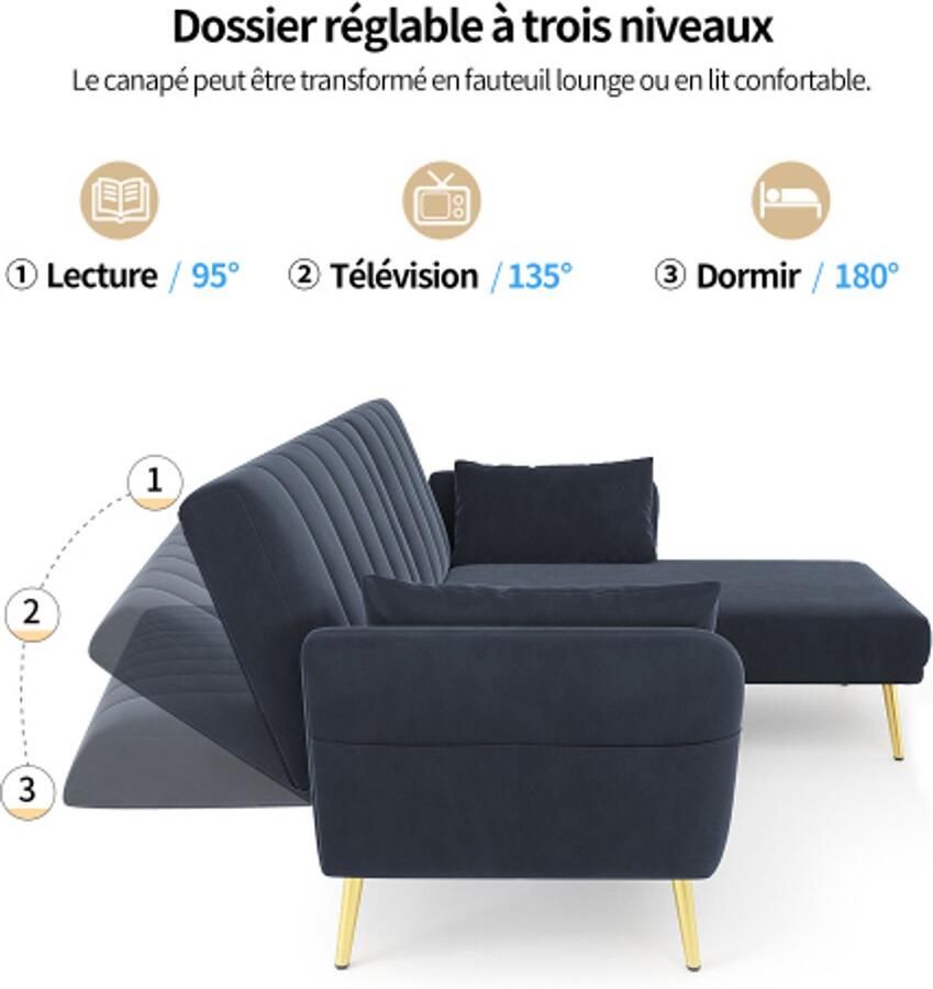 In& out door furniture Moderne inklapbare hoekbank L-vormige bank slaapbank met extra hoekelement hoekbank met slaaffunctie geschikt voor woonkamer slaapkamer thuisbioscoop gastenkamer