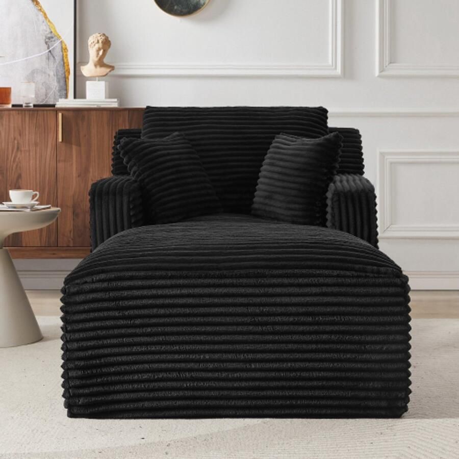 In& out door furniture Moderne Loungefauteuil van Cord Comfortabele Slaapbank Relaxstoel zonder Montage Ligstoel voor Woonkamer Kantoor & Appartement- zwart