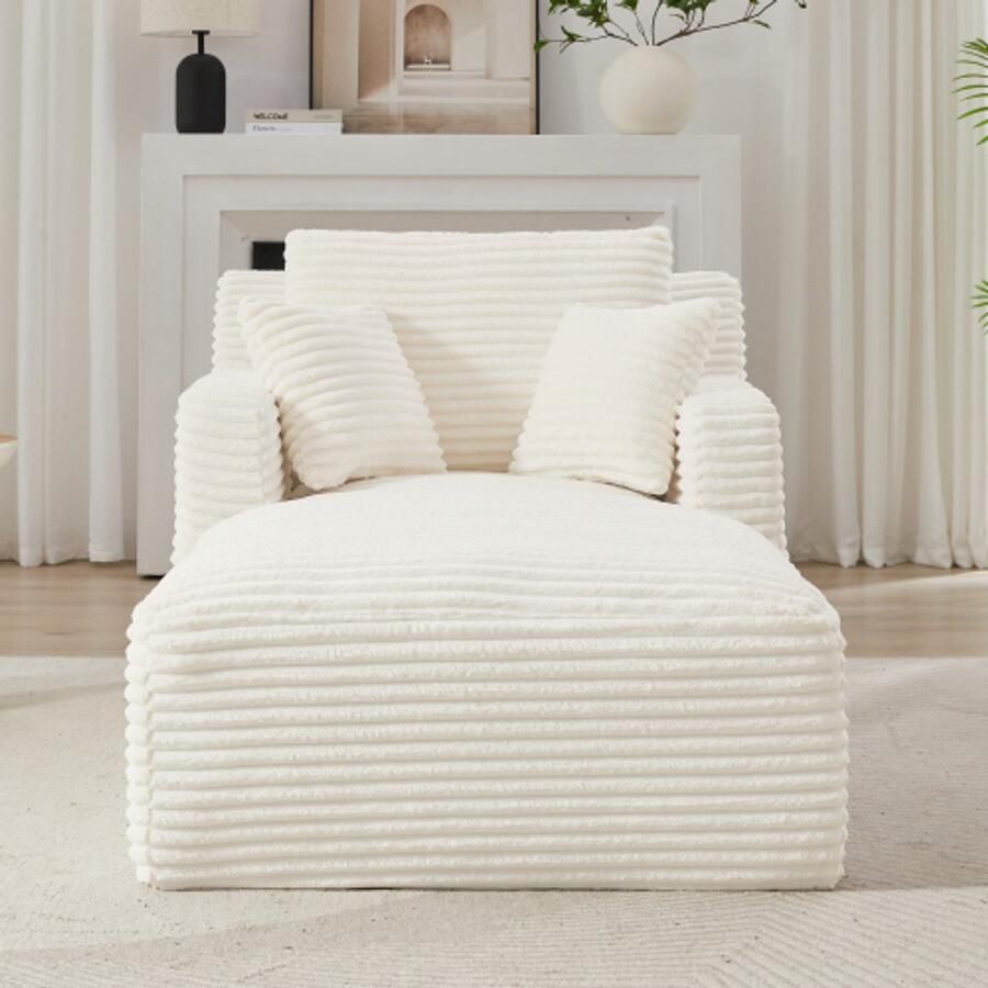 In& out door furniture Moderne Loungefauteuil van Cord Comfortabele Slaapbank Relaxstoel zonder Montage Ligstoel voor Woonkamer Kantoor & Appartement- Wit