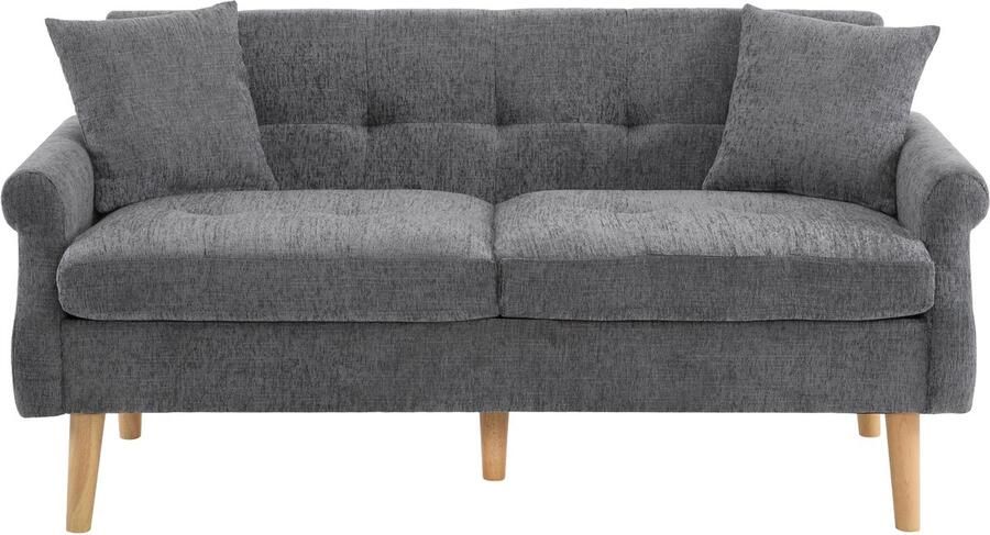 In& out door furniture Modernes 2-zits bank comfortabele stoffen bank met dikke kussens gezellige sofa voor woonkamer slaapkamer kleine woning gestoffeerd meubilair in Scandinavisch design Grijs