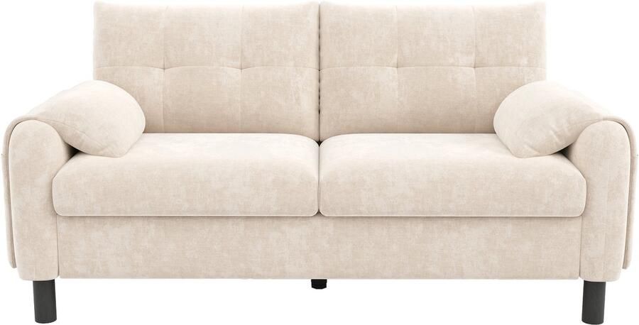 In& out door furniture Modernes 2-zits bank comfortabele stoffen bank met dikke kussens gezellige sofa voor woonkamer slaapkamer kleine woning gestoffeerd meubilair in Scandinavisch design Beige