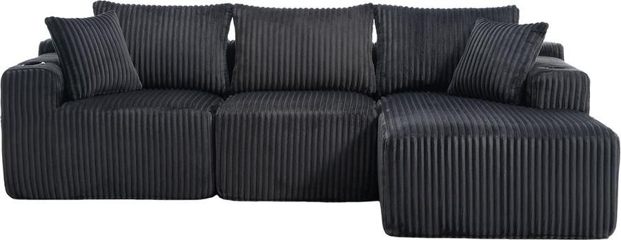 In& out door furniture Modulaire bank set met chaise longue & 2-zitsbank zacht koeiedoek met 5 kussens zijzakken & drankhouders hoogdicht schuim DIY-combinatie ideaal voor woonkamer appartement & studio-Grijs