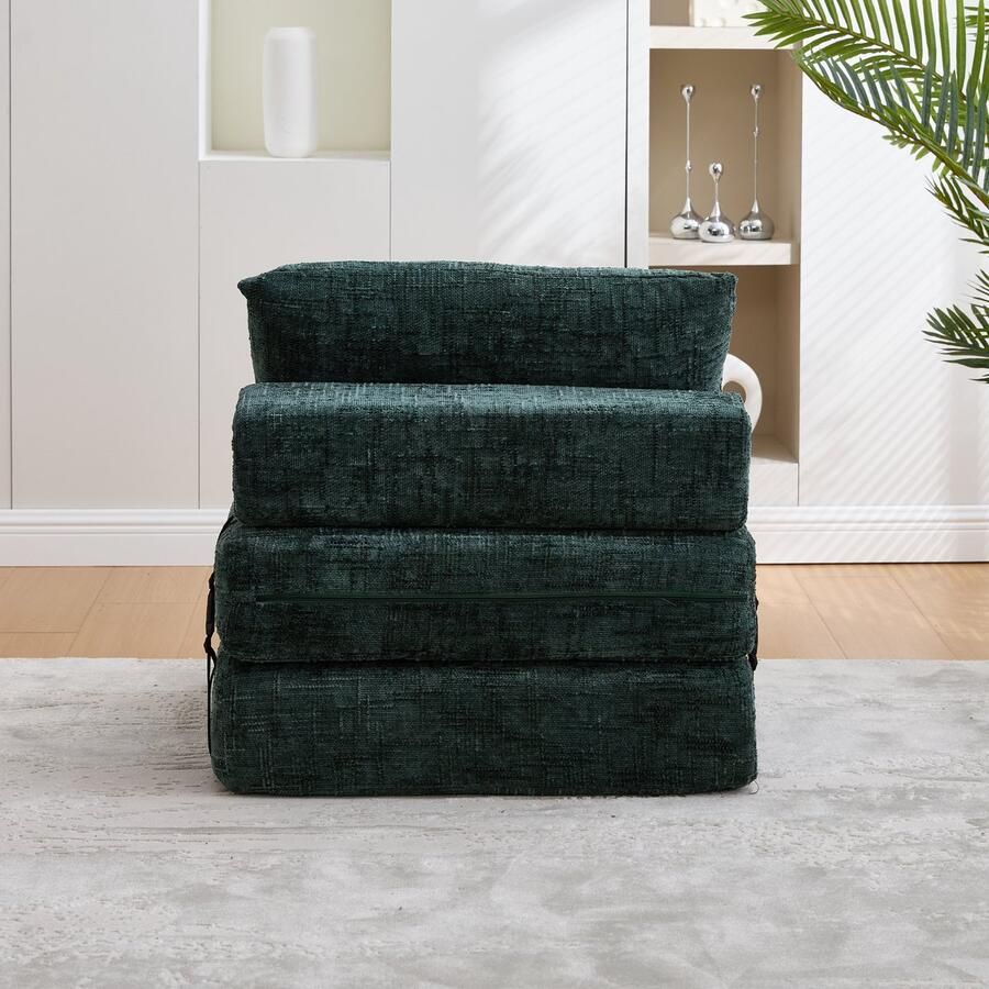 In& out door furniture Opklapbare slaapbank met kussens Opvouwbaar matras met rugleuning Draagbare klapbank Comfortabele vloersofa voor woonkamer en slaapkame- Smaragd