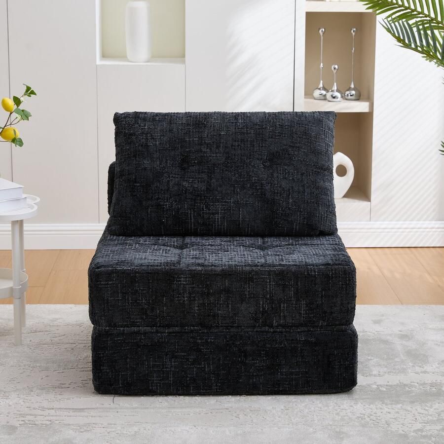 In& out door furniture Opklapbare slaapbank met kussens Opvouwbaar matras met rugleuning Draagbare klapbank Comfortabele vloersofa voor woonkamer en slaapkame- Zwart