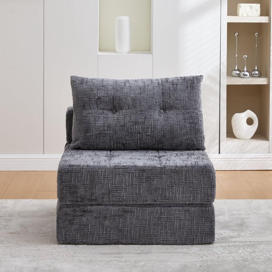 In& out door furniture Opklapbare slaapbank met kussens Opvouwbaar matras met rugleuning Draagbare klapbank Comfortabele vloersofa voor woonkamer en slaapkame- Grijs