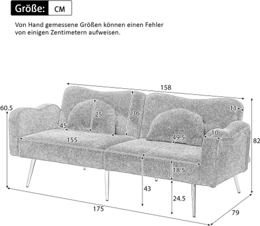 In& out door furniture Twee-zits bankbed Moderne tweezitsbank met verstelbare rugleuning + vergulde metalen poten geïntegreerde slaapfunctie. Multifunctioneel 2-in-1 meubelstuk
