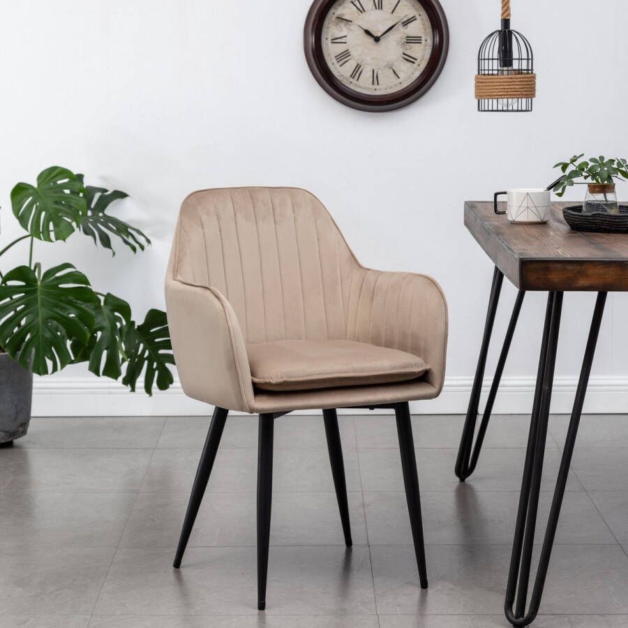 IN-HOME Eetkamerstoel met armleuning Dali Velvet Mink Metaalpoot Fluweel